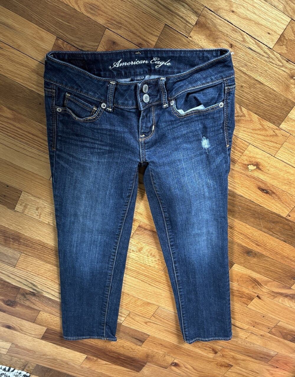 American Eagle Jeans Y2K Womens 0 Blue Artist Crop Distressed Denim Stretch
